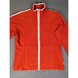 Vintage LL Bean Fleece Jacket Womans Size Medium Zip Up Orange White Trim 80s